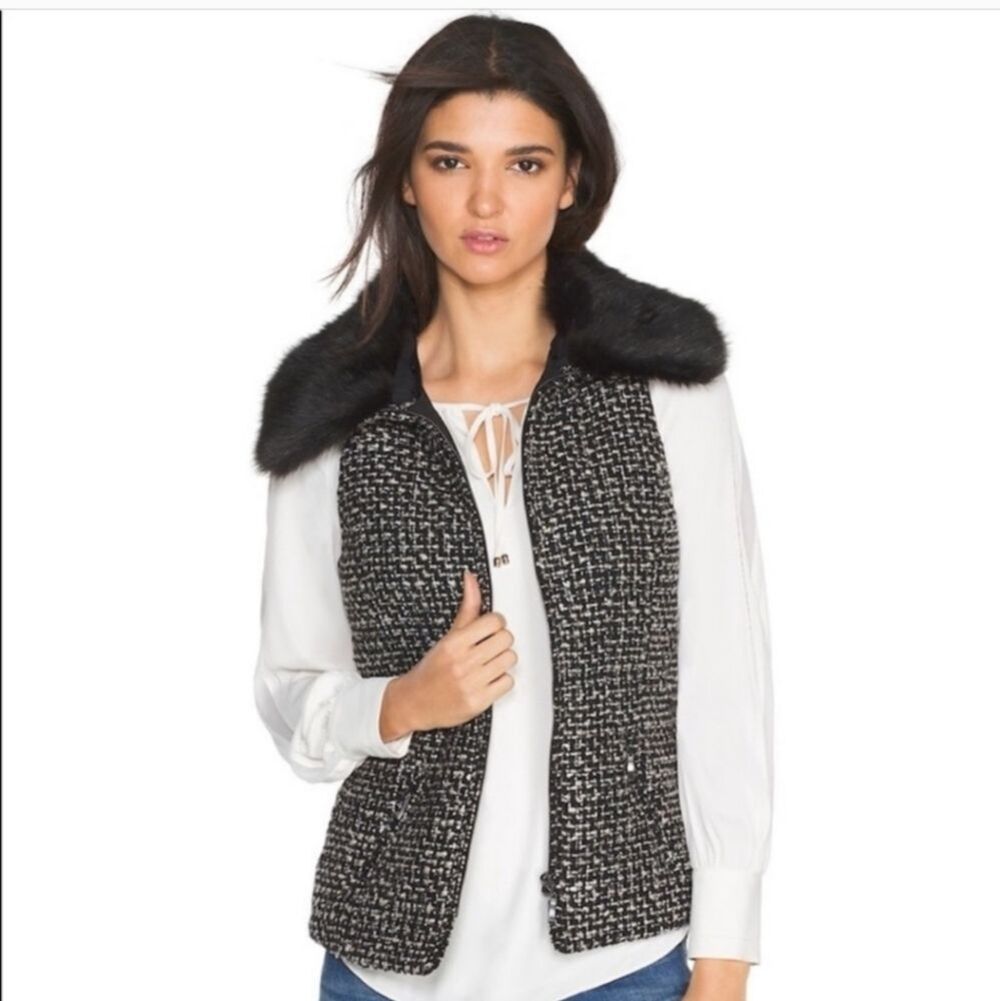 NWT WHBM Tweed Faux Fur Vest